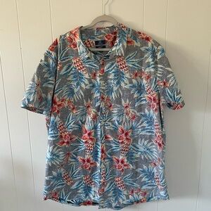 George Men's Floral Button Down Shirt - Red, Blue, Gray